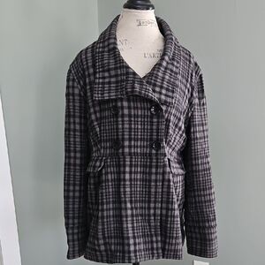 Old Navy Black and Gray Plaid Pea Coat